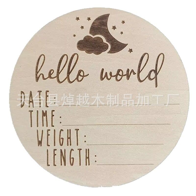 Wholesale HelloWorld Wooden 10cm Round Disc DIY Baby Birth Statistics Wooden Sign Name Announcement Plaque