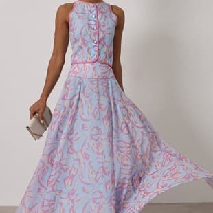 Summer Printed Dress Set Women Cross-Border New Round Neck Sleeveless Cardigan Skirt Two-Piece Set Office Casual Fashion