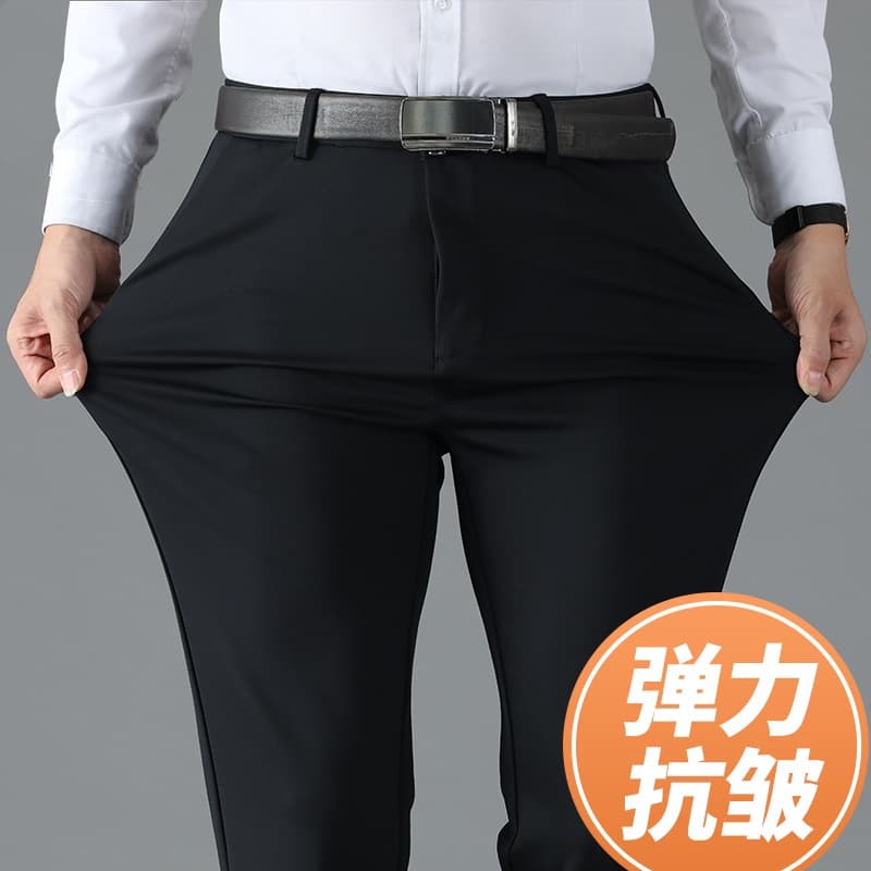 Business Casual Trousers for Men, Summer Thin Stretch, Thick Style, Middle-Aged Loose Straight-Leg Dress Pants, Spring/Autumn