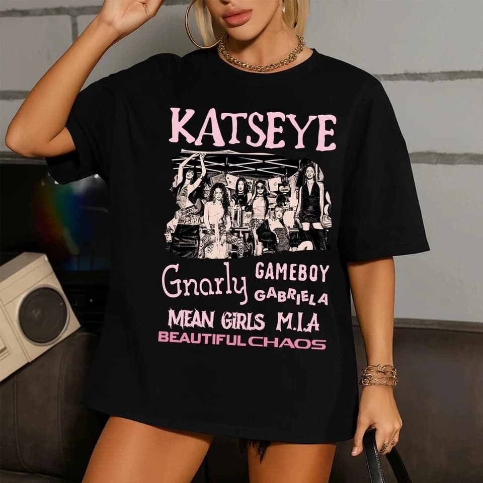 Long-lasting Retro Katseye Beautiful Mess T-shirt Kpop T-shirt Gift for Women Men Oversized Graphic