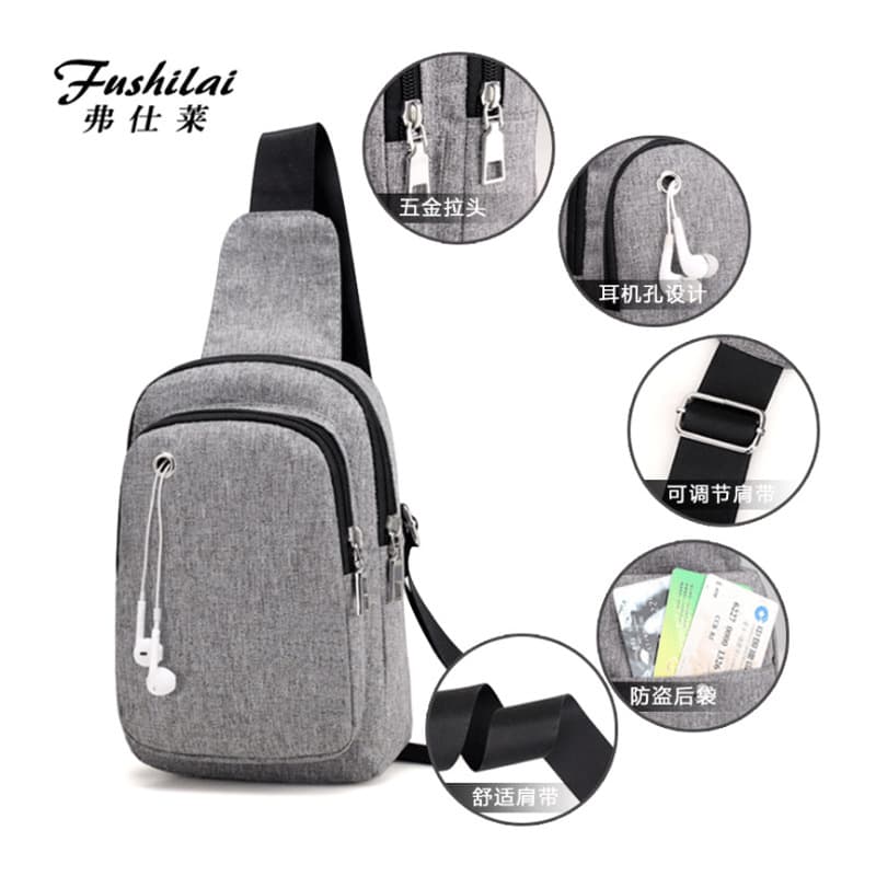 Men's Chest Bag New Fashionable Simple Shoulder Bag Multi-Compartment Men's Solid Casual Waist Bag Canvas Bag Crossbody Bag