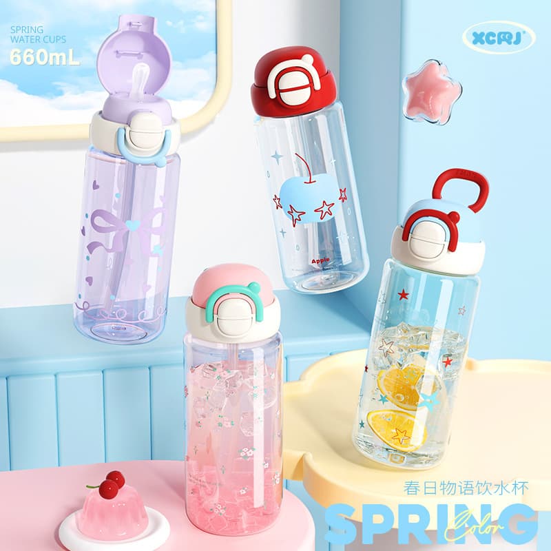 Simple Student Straw Cup Large Capacity Water Bottle High Appearance Universal Summer Student Portable Water Bottle Plastic Cup