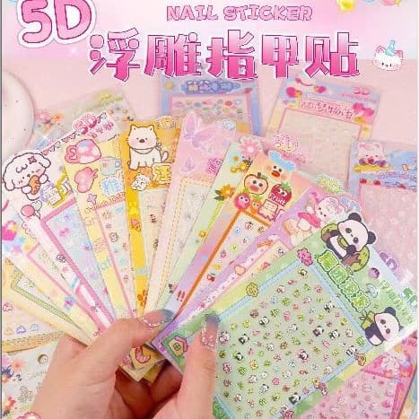 5D embossed three-dimensional stickers cartoon children's nail art stickers girls cute little nose nail stickers DIY decorative stickers