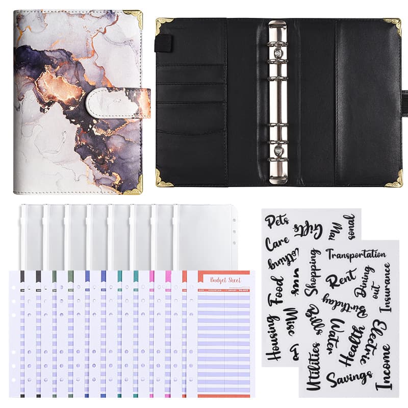Cross-border Supply A6 Zipper Bag Color Printing PU Leather Loose-leaf Notebook Creative Ledger Cash Budget Book