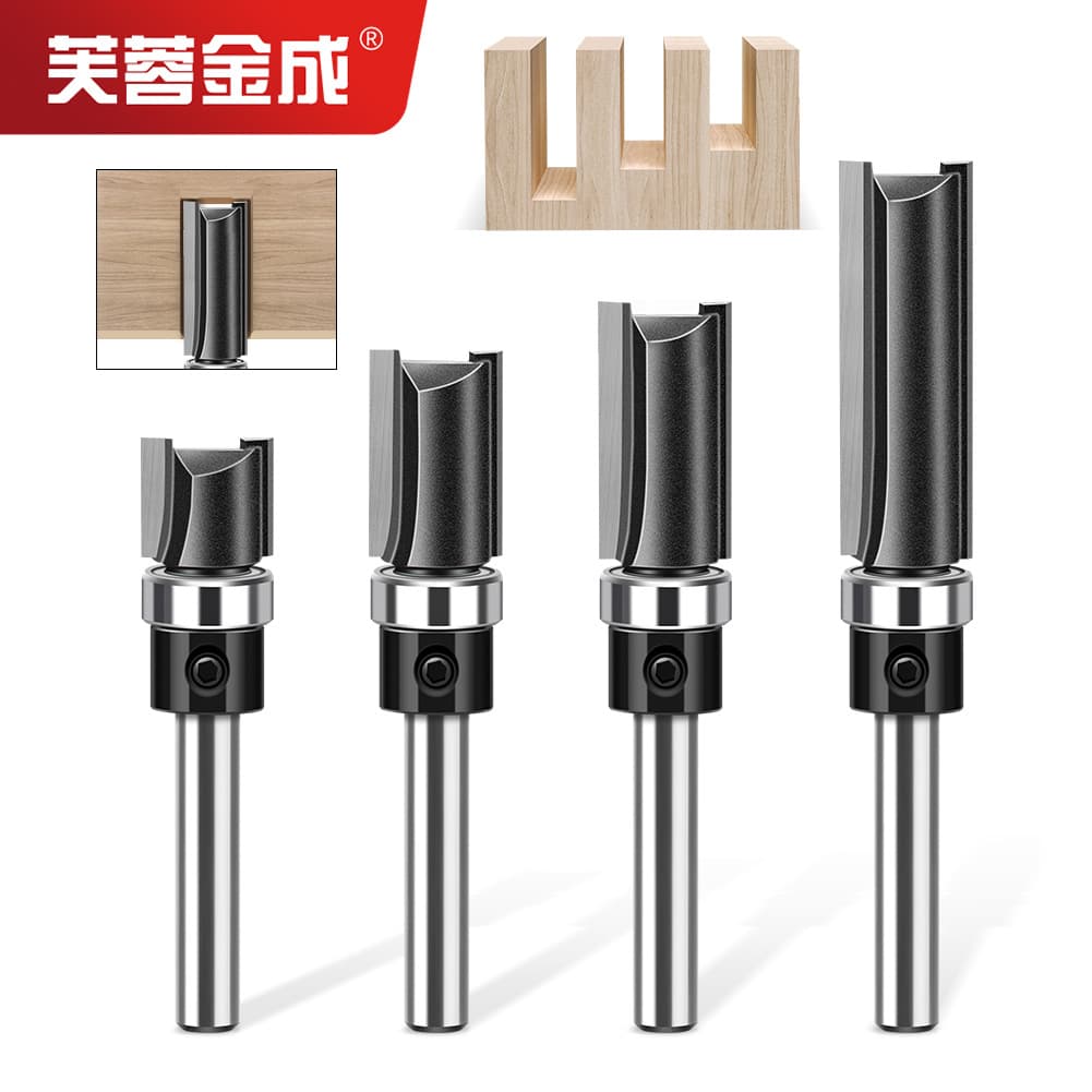 1-4 Piece Bearing Straight Router Bit Set, Template Trim Bit, Grooving Bit, Line Type Bit, Trimmer Bit, Straight Bit for Trimmer Router