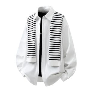 Detachable Stripe Shawl Plus Size Long Sleeve Shirt Spring Autumn New Knitted Shawl Fashion Korean Style Casual Blouse
