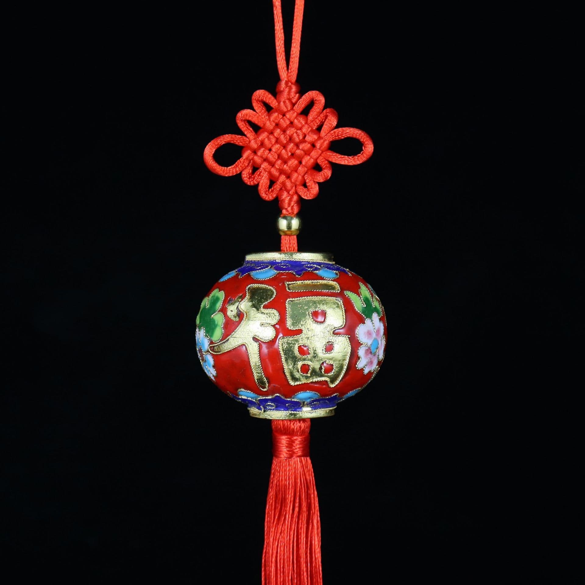 Beijing Cloisonné Antique Chinese Knot Pendant Craft Gift, Enamel Filigree Silver Blue Fu Character Palace Lantern
