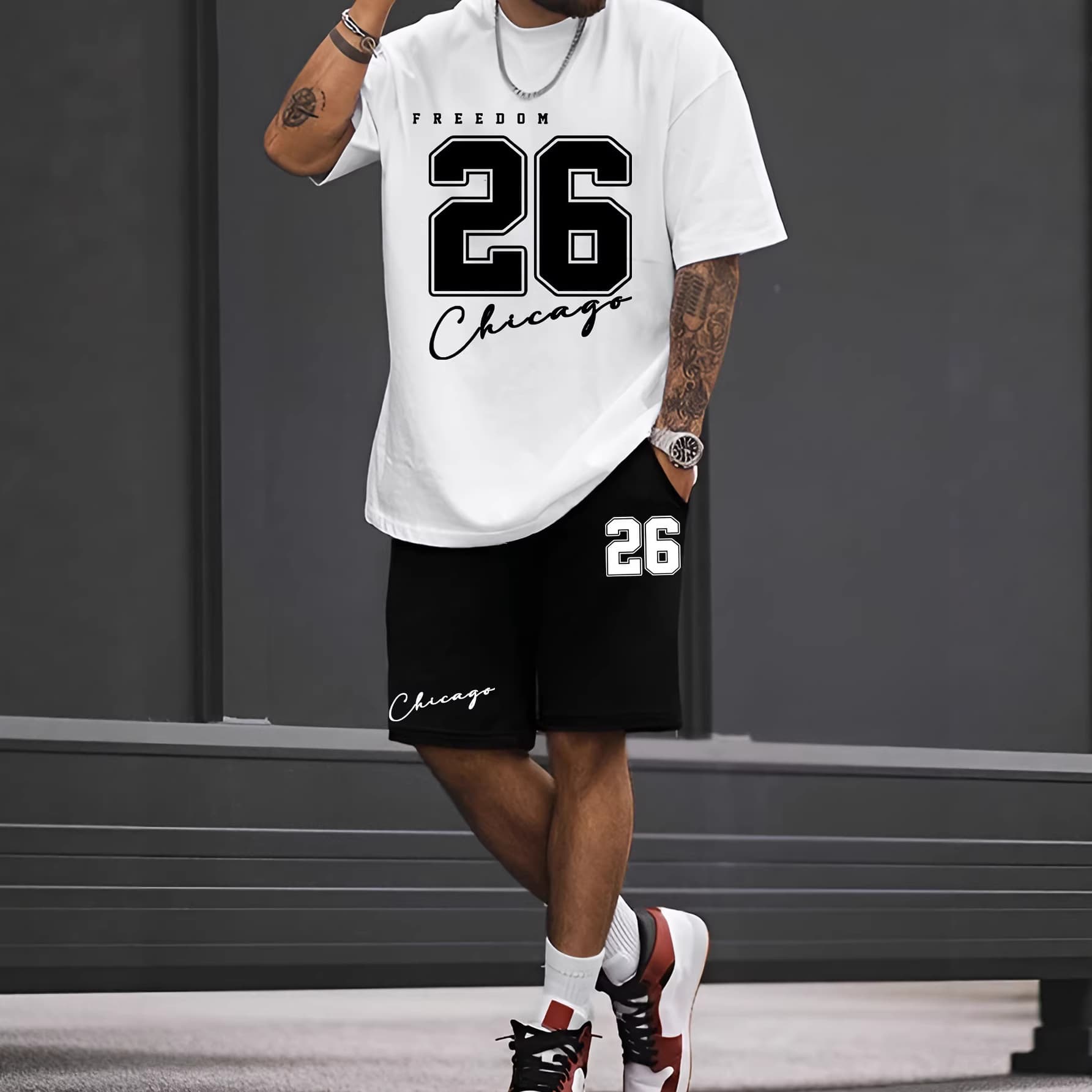 Cross-border Men's Casual Sportswear Set Printed T-Shirt and Shorts Combo Breathable Summer Outdoor Leisure Suit
