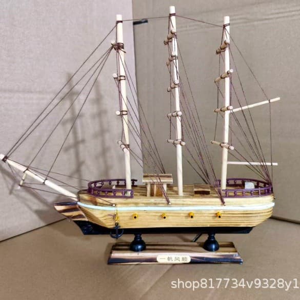 Mediterranean Sailboat Ornament, Wooden Sailboat Model, Home Decor DIY Gift, Commemorative Craft 33CM