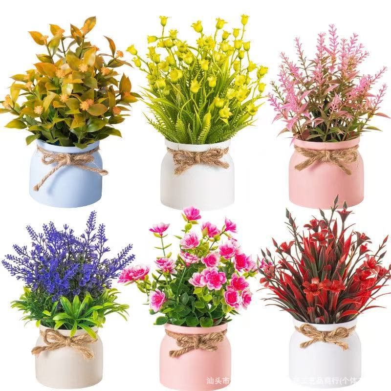Mini Artificial Hemp Rope Pot Lavender Green Plant Potted for Indoor/Outdoor Dining Table Wedding Decoration, Exquisite and Creative