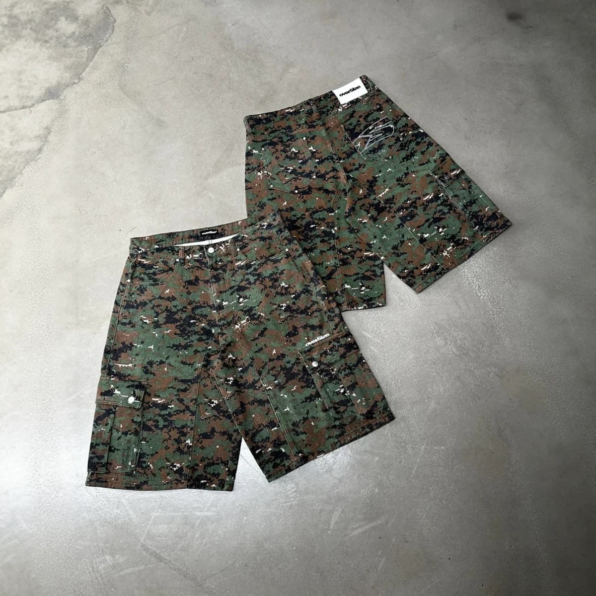 OVER5IZE Camouflage Denim Shorts American summer new retro camouflage denim shorts
