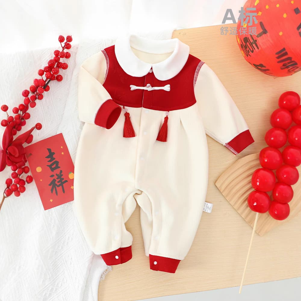 Full Moon Baby Clothes Autumn/Winter Fleece Cotton Thermal Baby Romper Fall Autumn 100 Days Birthday Party Dress