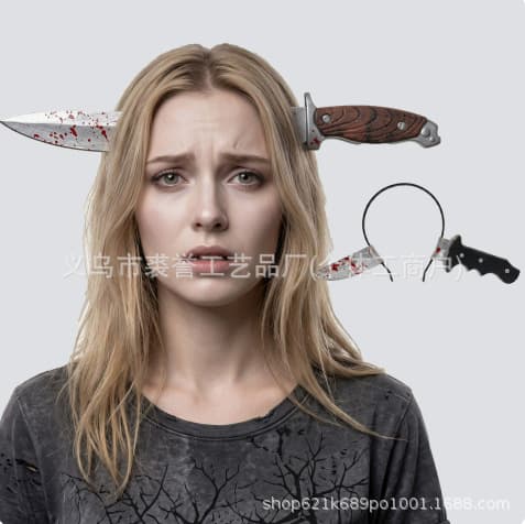 Halloween Headband Hair Hoop Decoration - Ghost Festival Simulation Knife Through Head Costume Headwear Cross-Border