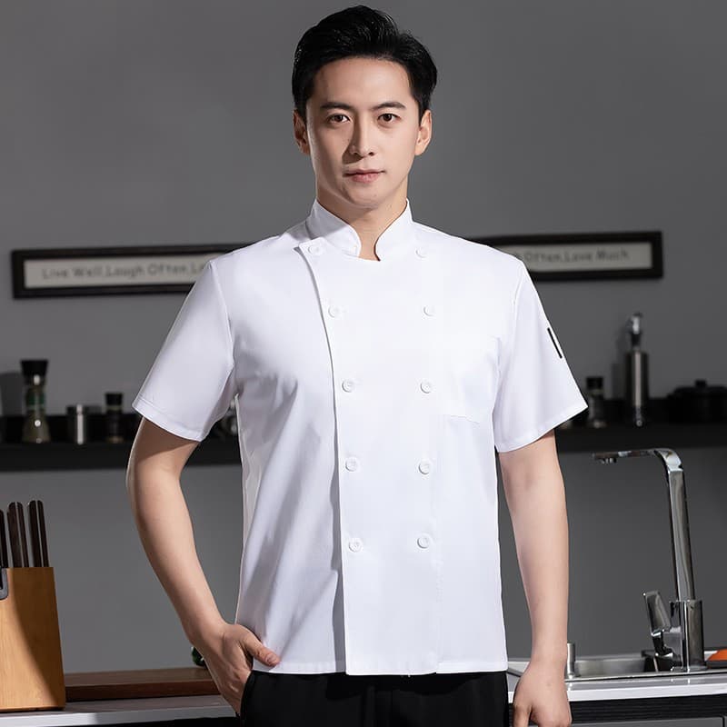 Chef Work Shirt Men Short Sleeve Summer Breathable Kitchen Restaurant Uniform White Chef Coat In Stock