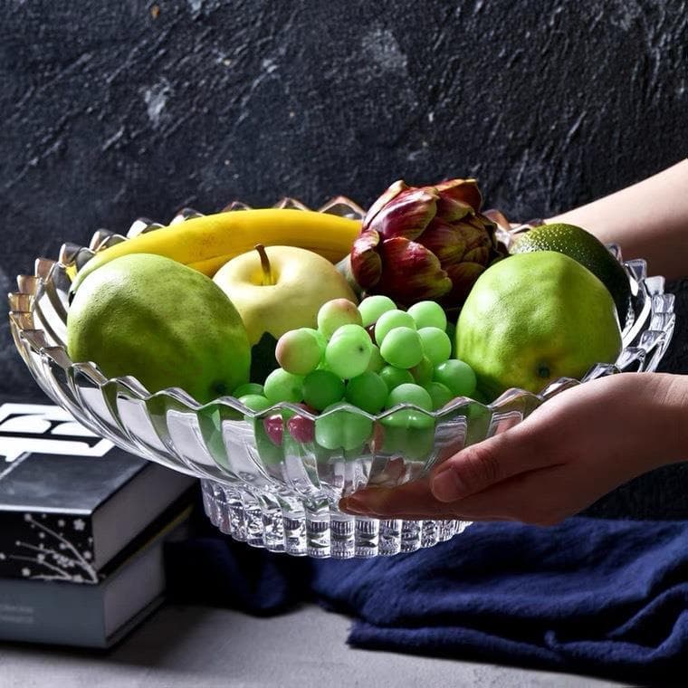 Luxury Crystal Glass Fruit Tray High Foot Hotel Candy Bowl Snack Plate Sweet Candy Container Striped Fruit Basket European Style