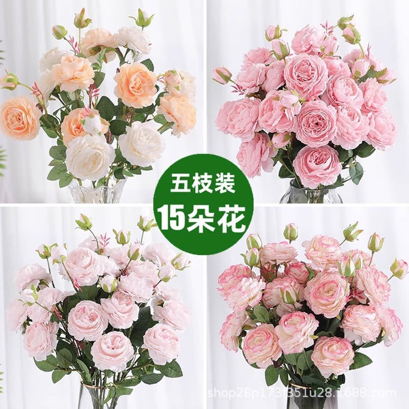 Artificial Peony Flower 3-Branch Peony Rose Bouquet Fake Flowers for Wedding Living Room Decoration Plastic Artificial Flowers Wholesale