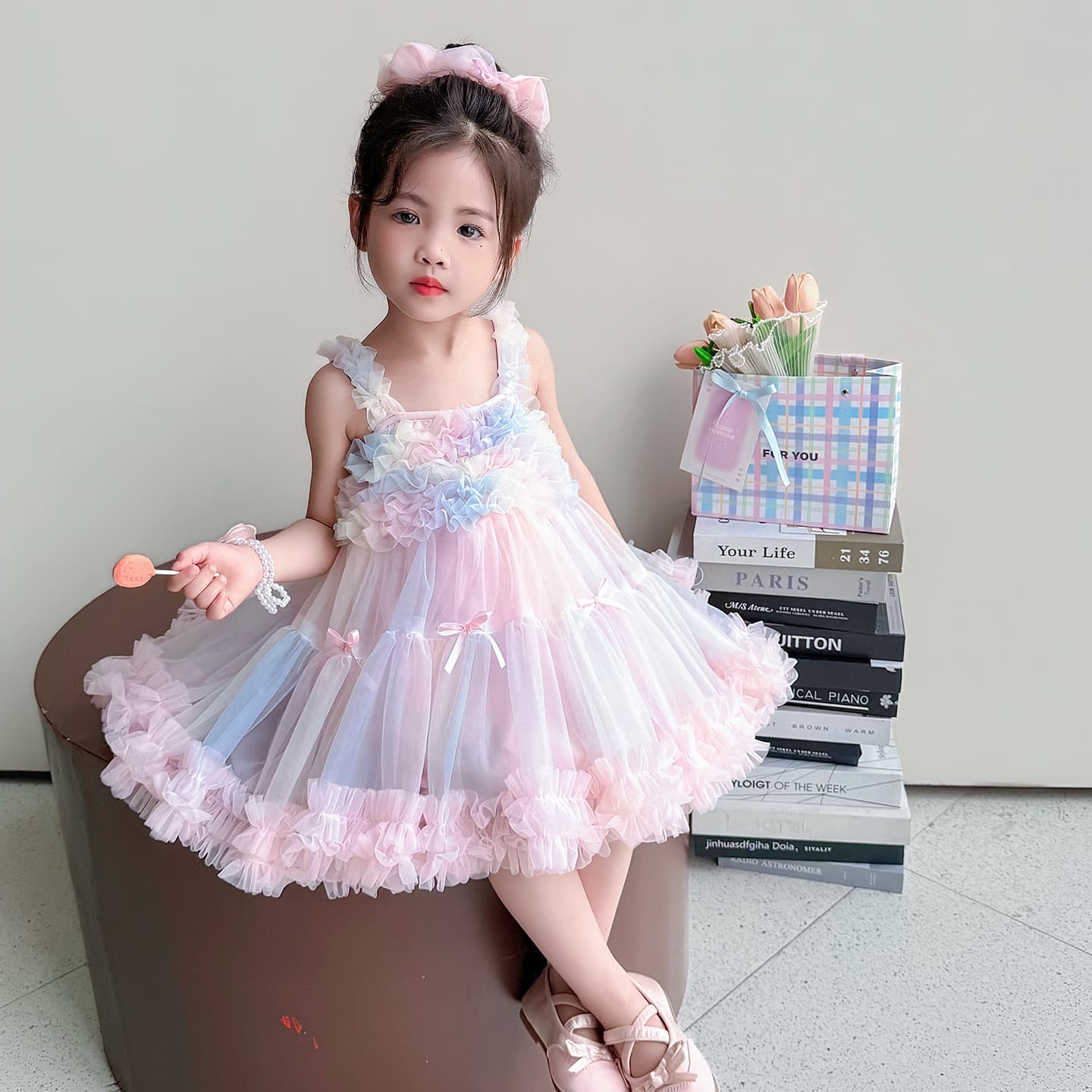 Girls' Strap Mesh Dress Summer 2026 New Stylish Children's Fashionable Sweet Princess Dress