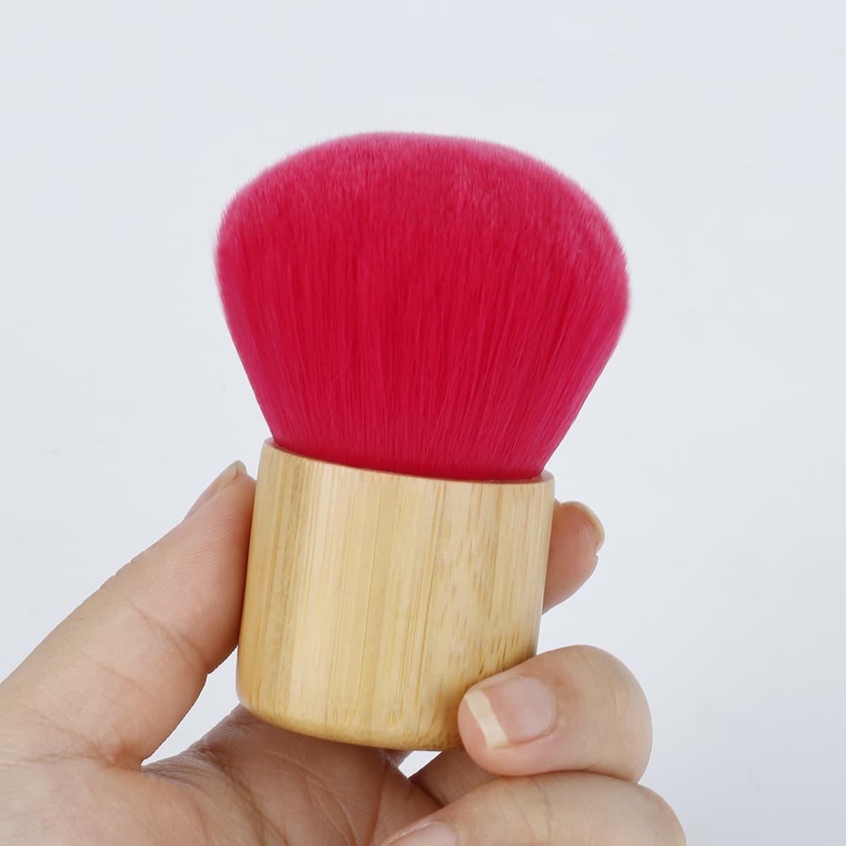 Cross-Border New Model Single Bamboo Handle Makeup Brush, Blush Brush, Loose Powder Brush, Short Handle Mushroom Head Beauty Portable Makeup Tool