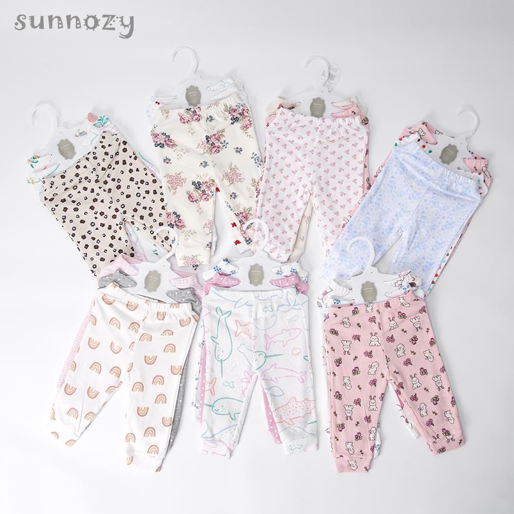 Baby Girl Pants 3-Pack Pure Cotton Long Pants for Infants, Mixed Color Ribbed Cuffed Leggings, 9-Month Baby Pants
