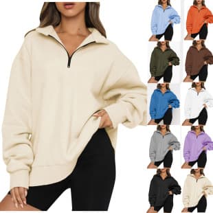 Winter Amazon Export Women's New Fashion Hoodie Fleece-Lined Loose Solid Color No Pocket Sweatshirt