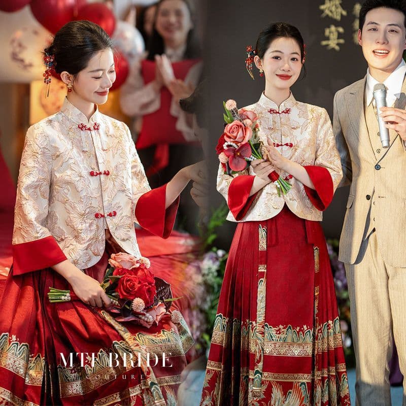 New Chinese-Style Women's Horse Face Skirt Set Wedding Dress Spring Summer Hanfu Plus Size Toast Dress Engagement Dress