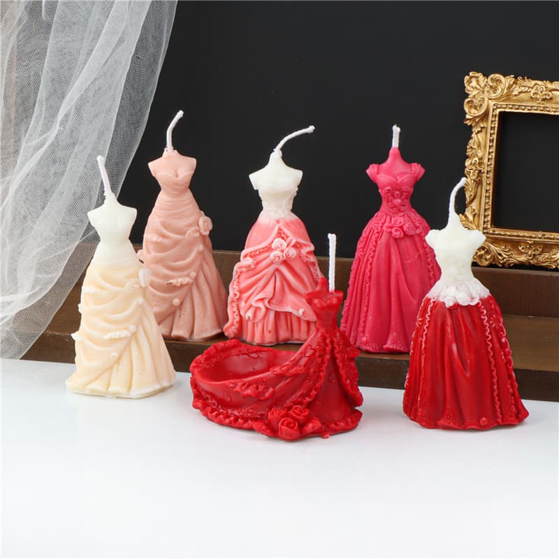 European Style New Silicone Wedding Dress Candle Mold 3D Gown Soap Mold Aromatherapy Wedding Favor Handmade
