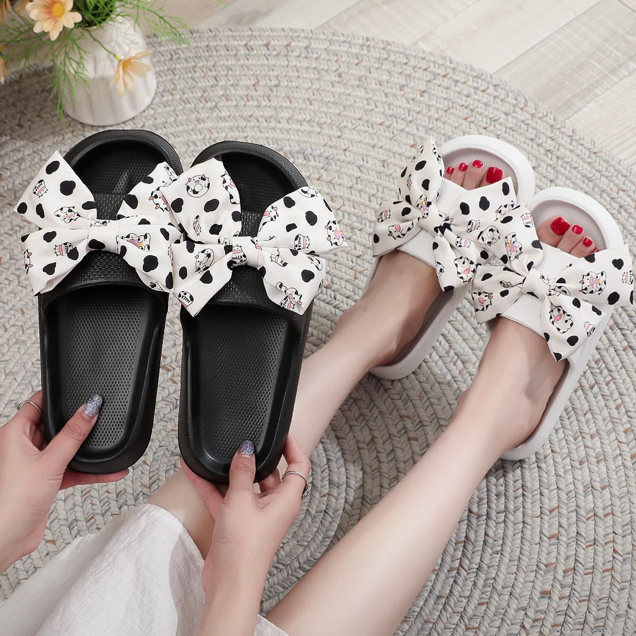 Women's Summer New Korean Fashion Versatile Thick Sole Flip Flops with Bow