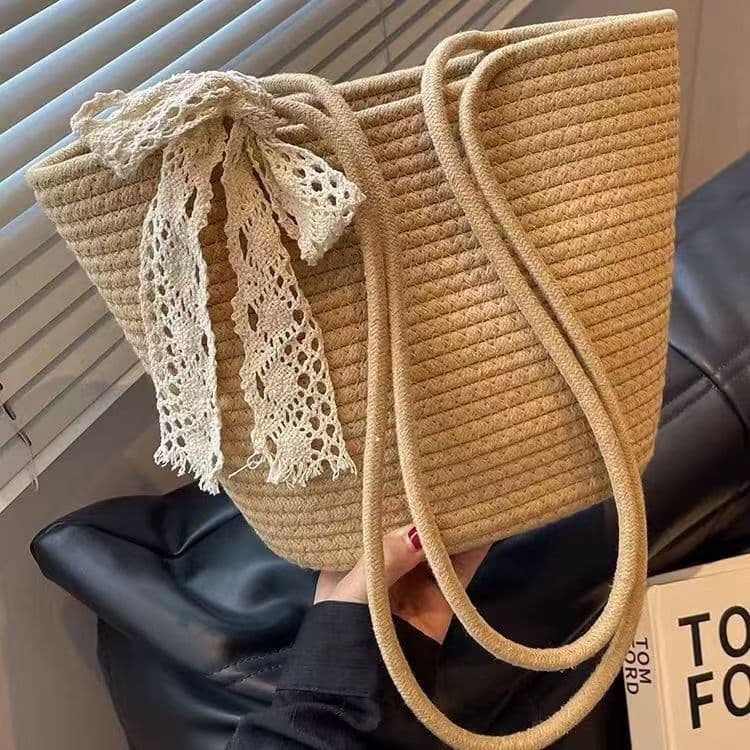 Large Capacity Woven Straw Bag, Forest Girl Commuter Bag, Rustic Woven Bag, Beach Vibe