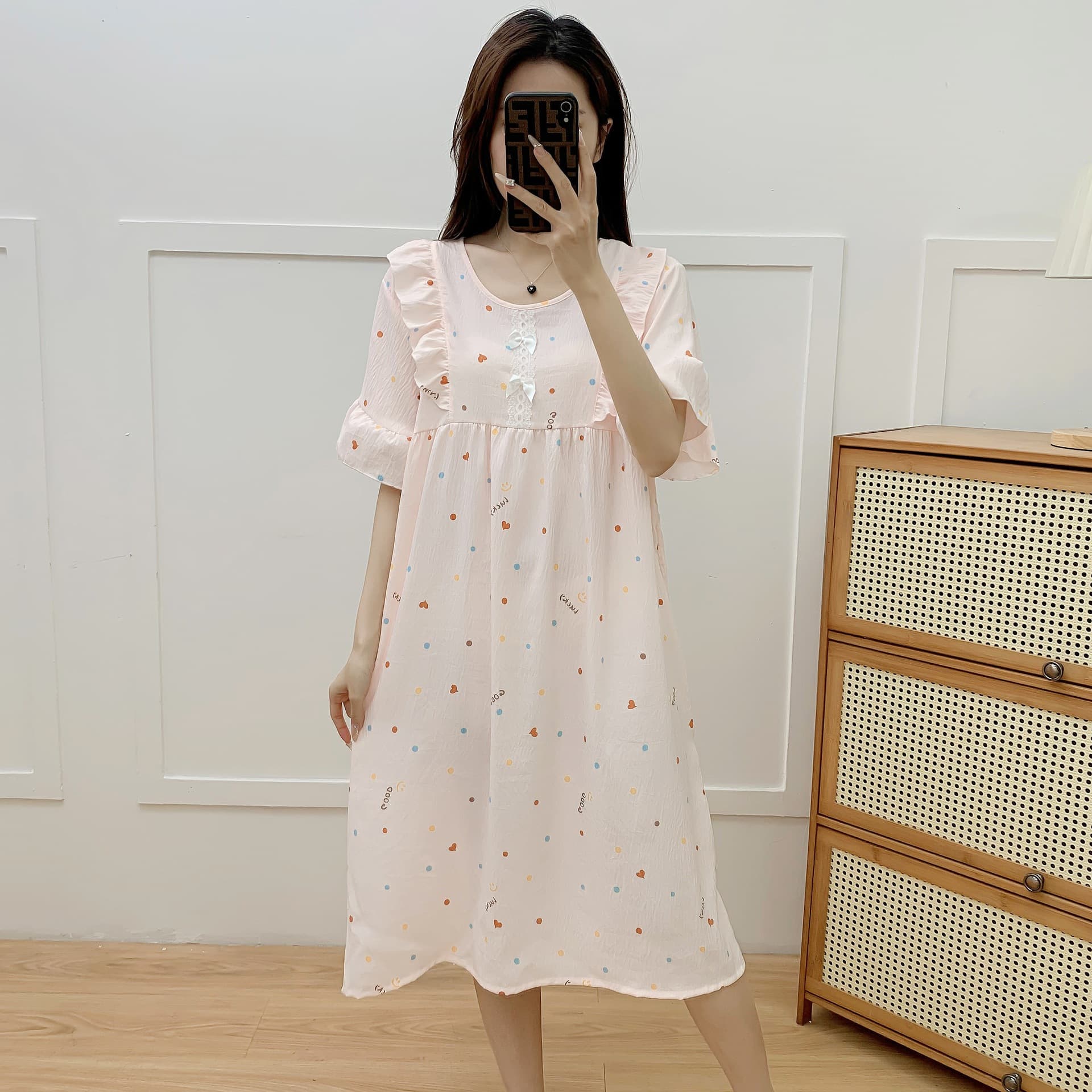 Cloud Cotton Nightgown Women's Summer New Lace Bow Home Clothes Fairy Style Plus Size Outer Wearing Dress