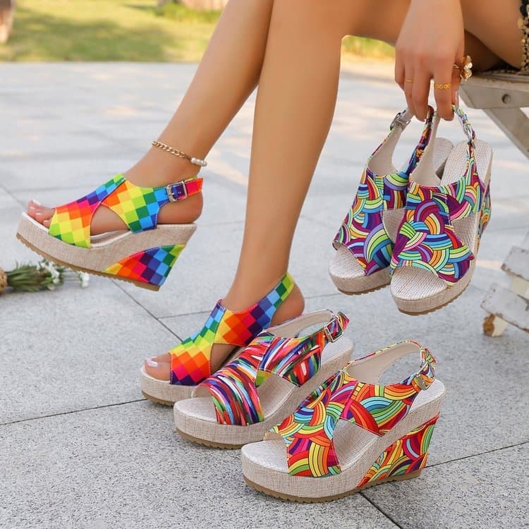 European and American Plus Size Sandals Women 2026 Summer Peep Toe Wedge Thick Bottom One-Strap Buckle Roman Sandals Women