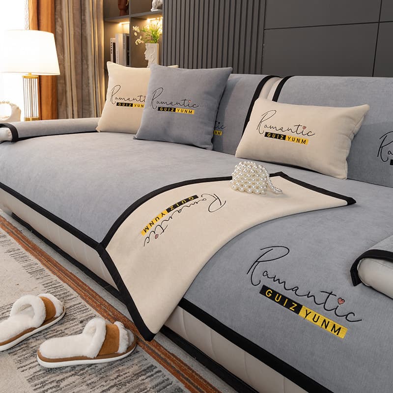 2026 New Sofa Cushion Cover, Four-Season Universal Non-Slip Modern Light Luxury High-End Embroidery Set, Sofa Cover Cloth