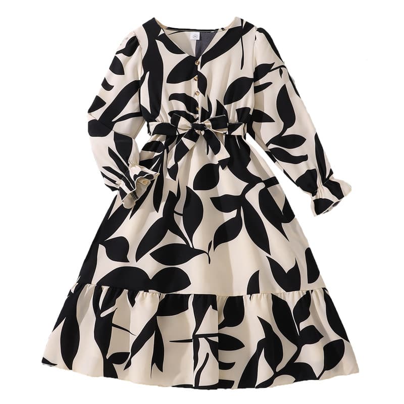 European and American Cross-border Amazon Printed Long-sleeve Dress for Big Kids 2025 Spring/Autumn New Style Export Girls' Dress