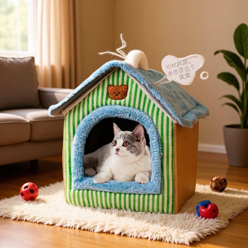 Cat and Dog House, House-Shaped, All-Season, Small Breed, Teddy Winter Warm, Removable and Washable, Pet Bed Supplies