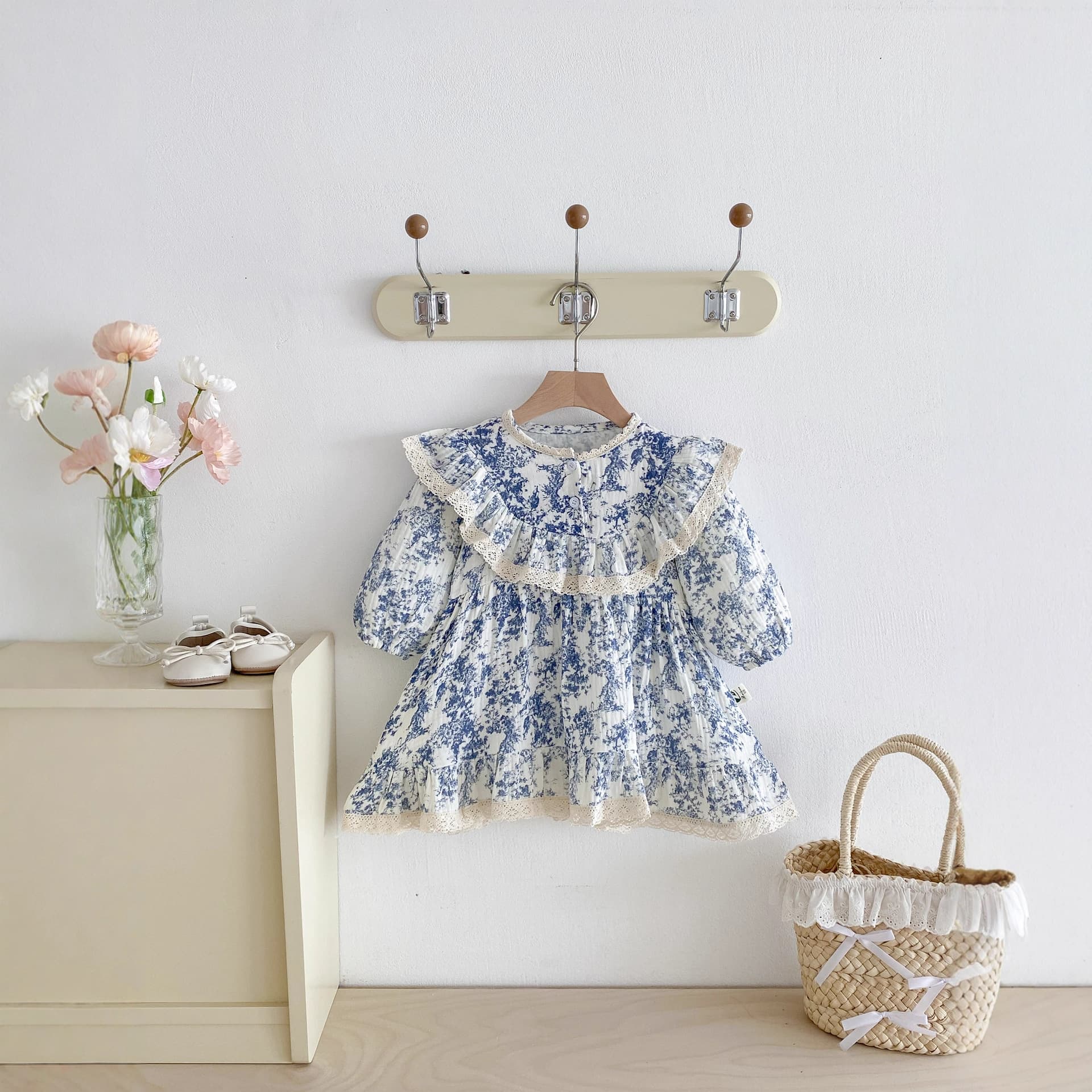 Fashionable Baby Clothes Dress Pure Cotton Gauze Floral Bodysuit Long Sleeve Baby Girl Triangle Wrap Romper with Hat