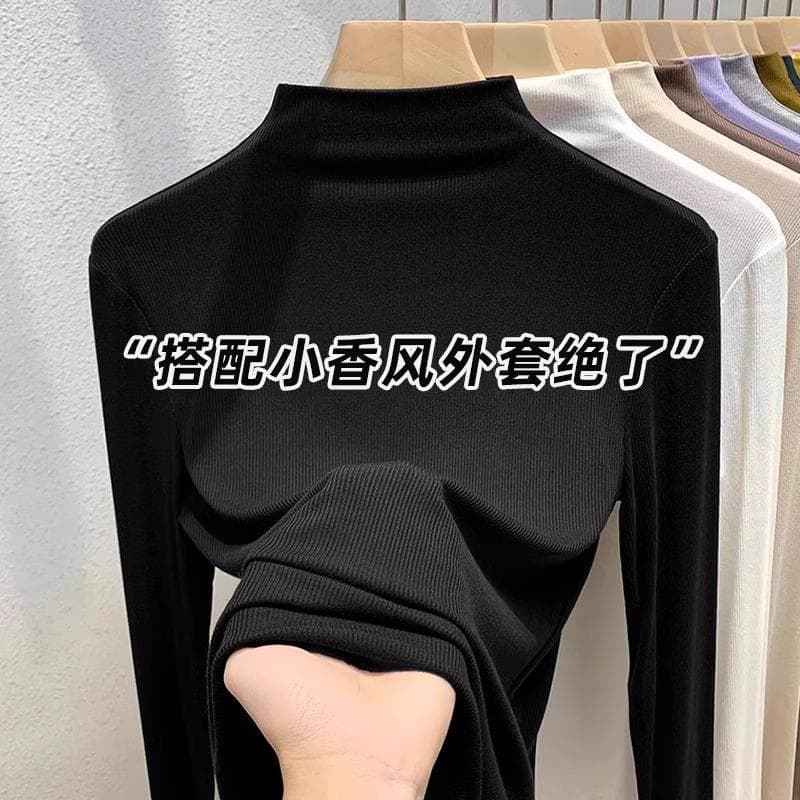 Modal Half Turtleneck Ribbed Base Layer Top for Women, Early Spring New Arrival, Slim Fit, Black Long Sleeve Top for Layering or Outerwear
