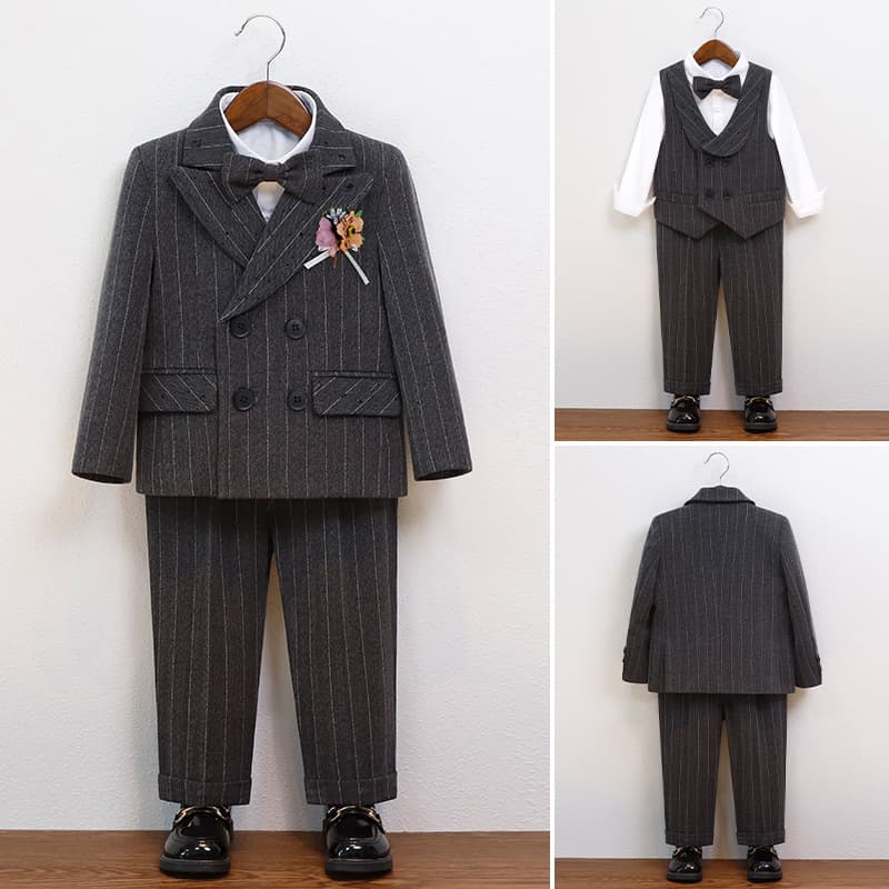 Boys' Suit British Striped Little Blazer, Children's Speech Hosting Piano Performance Outfit, Baby's First Birthday Pageant Attire