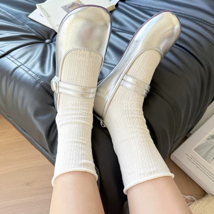 Spring and Summer Women's Thin Breathable Mid-Calf Socks, White, Japanese Ins Style, Cream Long Socks, Stacked Socks, Korean Version