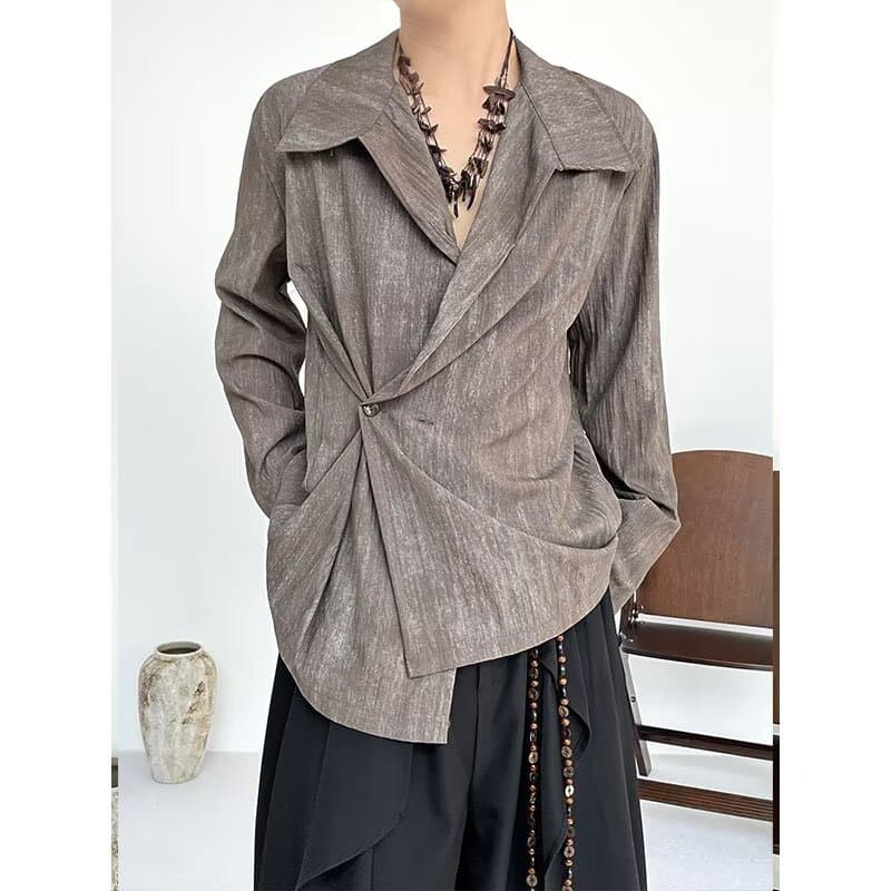 French Vintage Irregular Design Shirt Men 2025 New Hong Kong Style Trendy Lemaire Style Shirt Men's Clothing