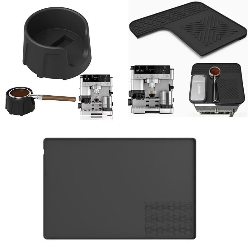 Cross-border Thickened Italian Coffee Machine Bottom Mat Half-Cover Top Mat Silicone Coffee Tamping Base Mat Pure Black 3-Piece Set