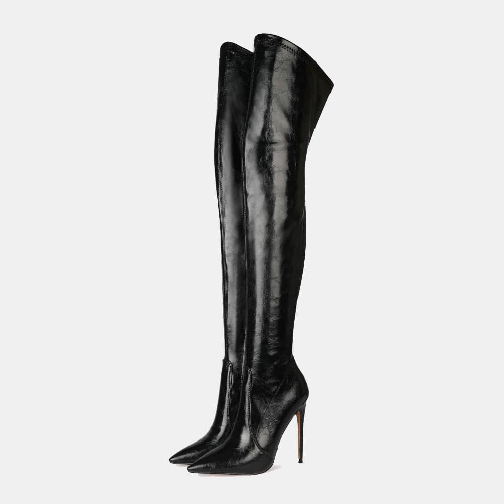 Cross-Border Trade Women Shoes Leg-Slimming Over-the-Knee Stretch Boots Plus Size Women Boots Gray Stiletto High Heel Over-the-Knee Boots Size 45