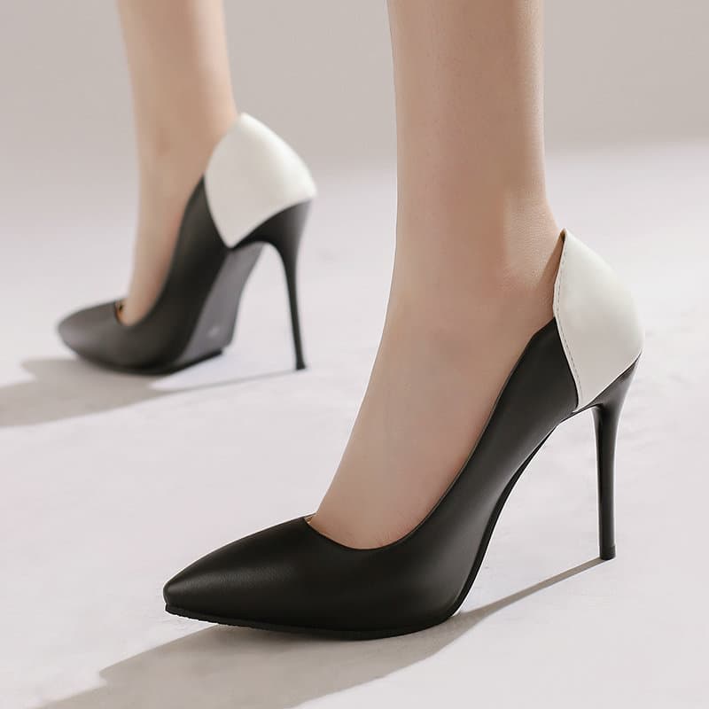 Women's Single Shoes Spring Autumn New Pointed Toe Thin Heel Ultra High Heel Color Block Mary Jane Shoes Large Size High Heel Women's Shoes
