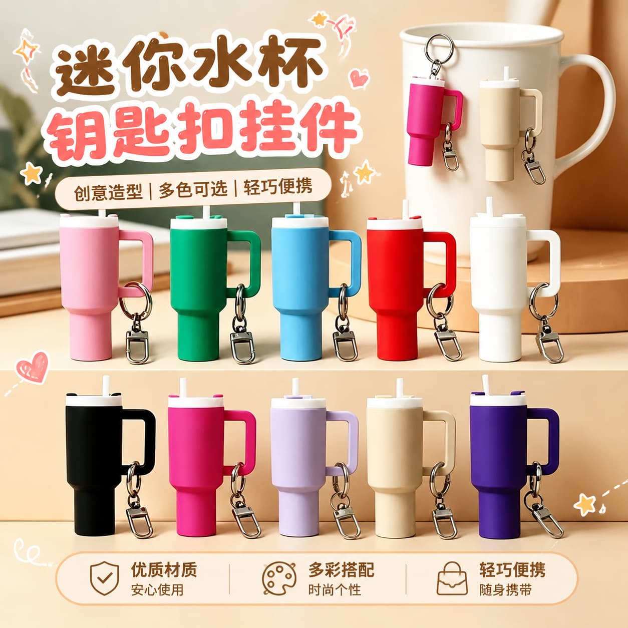 Cross-border Hot-selling Ice Master Cup Keychain Stanley Keychain Pendant Can Hold Lip Balm Backpack Pendant