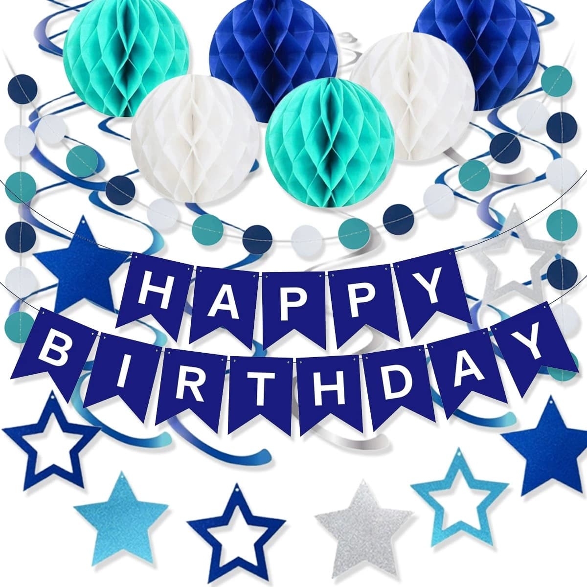 Amazon Birthday Party Decoration Set with Banner, Honeycomb Balls, Spiral Hanging Ornaments, Party Supplies Customizable