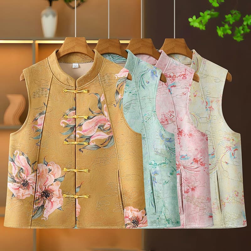 Chinese Retro Vest New Autumn Stand Collar Buttoned Top Vest Outerwear Mother's Vest