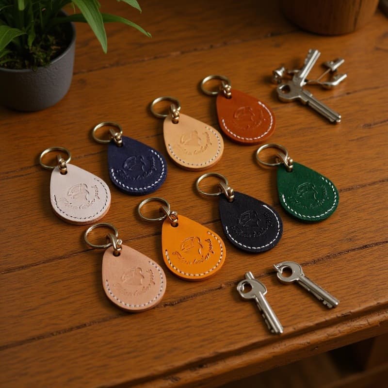 Genuine Leather Access Control Card Holder Anti-Loss Keychain Drop-Shaped Key Fob Mini Community Elevator Card Protective Cover