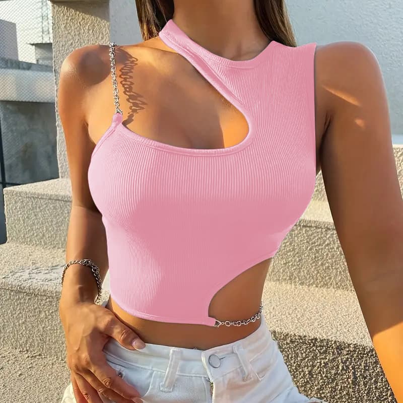 Cross-border Amazon 2026 Summer European and American Women's T-Shirt Vest Metal Chain Crop Top Women's Ins