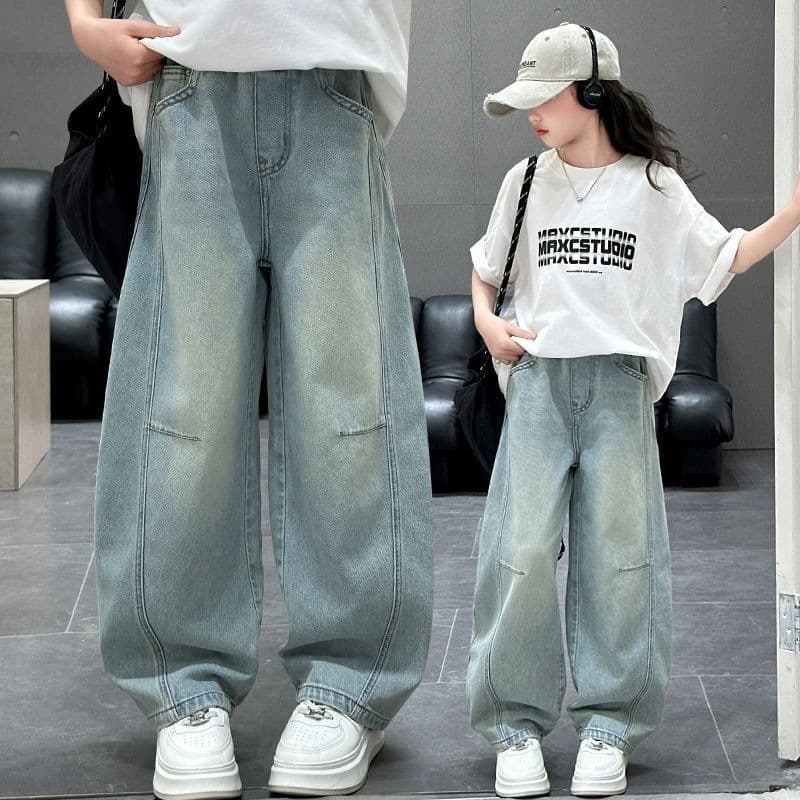 Girls' Jeans Spring Autumn Loose Fashion Curve Leg Pants Children's Versatile Long Pants Girl Wide Leg Pants Trendy