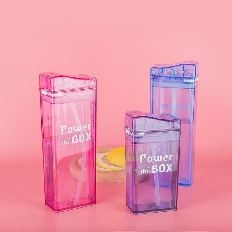 Colorful Square Transparent Kids Straw Cup Children Baby Juice Cup Outdoor Sports Portable Water Bottle