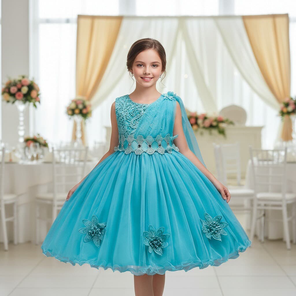 Girls' Wedding Dress, Flower Girl Dress, One-Shoulder Tulle Dress, Children's Dress