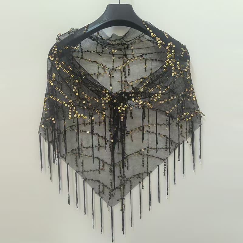 Summer Thin Cape Women Sequin Fringe Mesh Shawl Casual Cover-up Versatile Outerwear Sleeveless Top Trendy